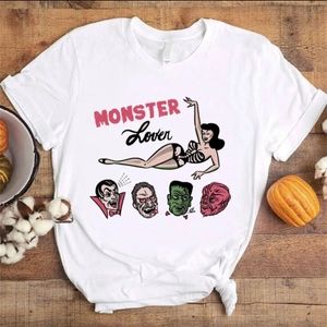 White Halloween Pinup Universal Monsters Lover Short Sleeved Teeshirt Size Large